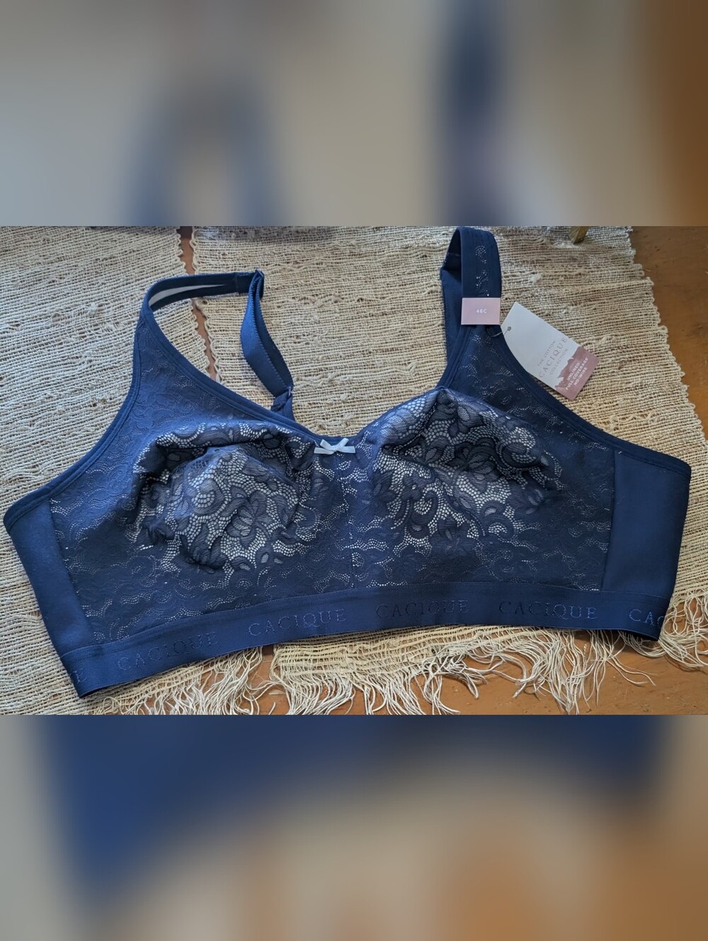 Cacique navy lace cotton unlined full coverage no-wire bra size 46C , NWT